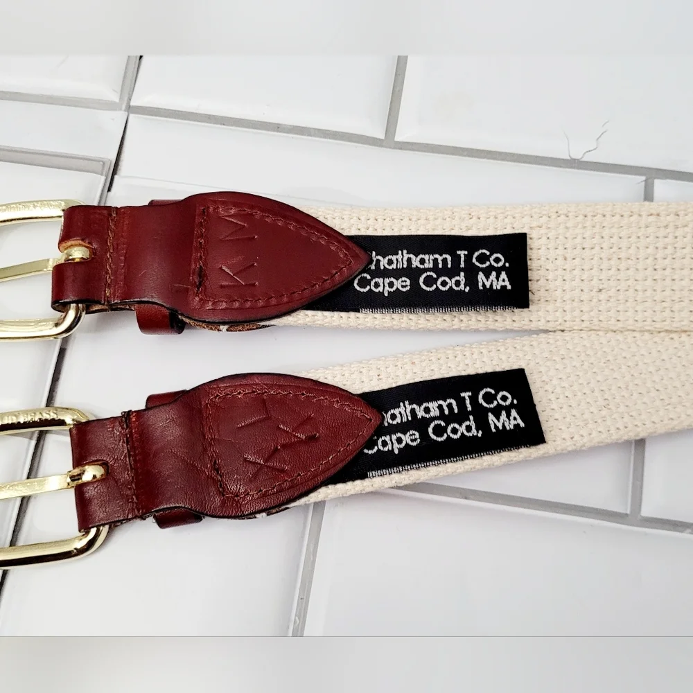 Chatham T Co Cape Cod Ma Lot Of 2 Youths Canvas Fabric Print Belts Color Red And